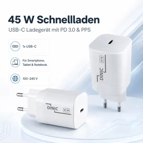 USB C Ladegerät / Netzteil 45W Schnellladegerät Power Delivery 3.0, PPS-Technologie